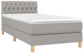 vidaXL Κρεβάτι Boxspring με Στρώμα &amp; LED Αν.Γκρι 90x200 εκ. Υφασμάτινο