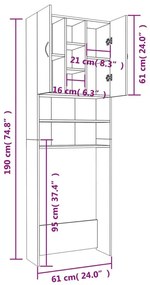 Ντουλάπι Πλυντηρίου Γκρι Σκυροδέματος 64 x 25,5 x 190 εκ.