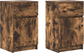 vidaXL Κομοδίνα 2 τεμ. Καπνιστή Δρυς 39x35x65 εκ. Επεξεργ. Ξύλο