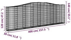 Συρματοκιβώτια Τοξωτά 7 τεμ. 400x30x120/140 εκ. Γαλβαν. Ατσάλι - Ασήμι