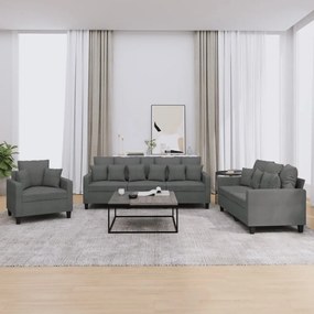 vidaXL Σετ Σαλονιού 3 Τεμαχίων Σκ. Γκρι Υφασμάτινο με Μαξιλάρια