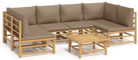 vidaXL Σαλόνι Κήπου Σετ 7 Τεμαχίων από Μπαμπού με Taupe Μαξιλάρια