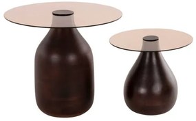 ΒΟΗΘΗΤΙΚΑ ΤΡΑΠΕΖΑΚΙΑ 2ΤΜΧ CHANG HM9668 ΞΥΛΟ MANGO-ΓΥΑΛΙ TOP Φ55x49,5Υ & Φ40x36,5Υεκ.