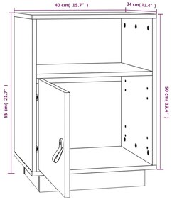 Κομοδίνα 2 τεμ. Μαύρα40x34x55 εκ. από Μασίφ Ξύλο Πεύκου - Μαύρο