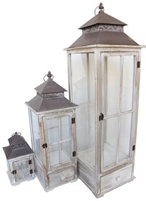 Φανάρια Jannie Inart σετ 3τεμ αλουμίνιο σε antic λευκή απόχρωση