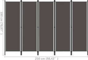 vidaXL Διαχωριστικό Δωματίου με 5 Πάνελ Ανθρακί 250 x 180 εκ.