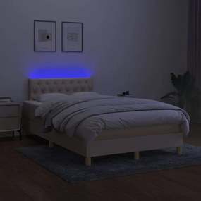vidaXL Κρεβάτι Boxspring με Στρώμα &amp; LED Κρεμ 120x200 εκ. Υφασμάτινο