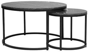 Τραπέζια σαλονιού Severin pakoworld σετ 2τεμ μαύρο μαρμάρου-μαύρο - Μέταλλο - 225-000019