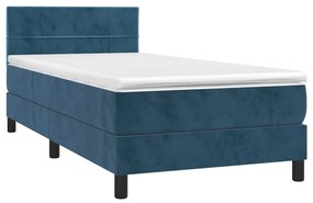 Κρεβάτι Boxspring με Στρώμα Σκούρο Μπλε 80 x 200 εκ. Βελούδινο - Μπλε