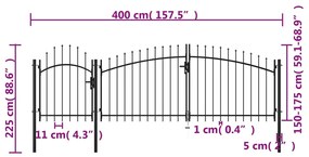 vidaXL Καγκελόπορτα Μαύρη 2,25 x 4 μ. Ατσάλινη