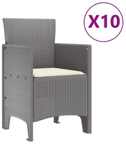 vidaXL Σετ εξωτερικής τραπεζαρίας  11 τεμαχίων με μαξιλάρια Ανοιχτό γκρι Συνθετικό ρατάν