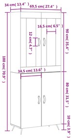 Ντουλάπι Γκρι Sonoma 69,5 x 34 x 180 εκ. Επεξεργασμένο Ξύλο - Γκρι