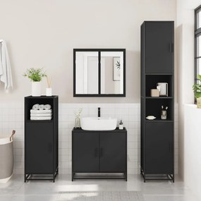Ντουλάπι μπάνιου Μαύρο 35x37,5x100 cm Ξύλινη κατασκευή - Μαύρο