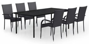 vidaXL Σετ Τραπεζαρίας Κήπου 7 Τεμαχίων Μαύρο