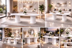 Stewehome Λευκό Τραπέζι Τραπεζαρίας MDF Οβάλ με Κυλινδρικές Βάσεις 90x170 cm