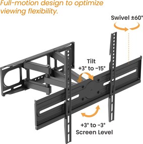 POWERTECH επιτοίχια βάση τηλεόρασης PT-1389, 37-80", έως 40kg, full motion