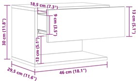 Κομοδίνα Επιτοίχια 2 τεμ. Αρτισιανή Δρυς 856823