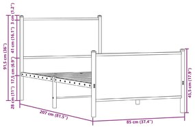 Σκελετός Κρεβ. Χωρίς Στρώμα Καπνιστή Δρυς 80x200 εκ. Μεταλλικό - Καφέ