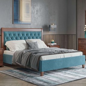 Κρεβάτι Nο91 160x200x120cm Blue-Walnut Υπέρδιπλο