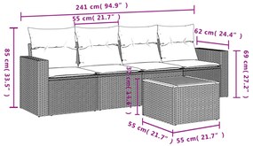 vidaXL Σετ Καναπέ Κήπου 5 Τεμαχίων Μαύρο Συνθετικό Ρατάν με Μαξιλάρια