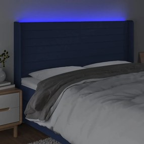 vidaXL Κεφαλάρι Κρεβατιού LED Μπλε 203x16x118/128 εκ. Υφασμάτινο