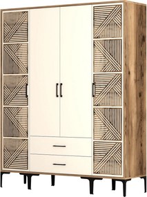 Τετραφυλλη Ντουλαπα Καρυδια/Κρεμ SOLANO 47.5x160x201.4