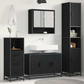vidaXL Σετ Επίπλων Μπάνιου με ράφι 3 pcs Μαύρη Οξυά Επεξεργασμένο ξύλο