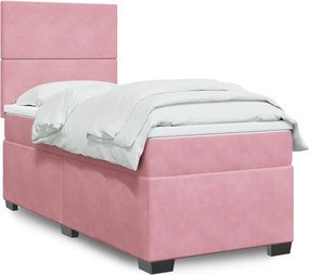 vidaXL Κρεβάτι Boxspring με Στρώμα Ροζ 90x190 εκ. Βελούδινο