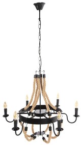 CEILING PENDANT FIXTURE  6-LIGHT WITH ROPE AND BLACK METAL 74x74x123Hcm. 74x74x123 εκ.