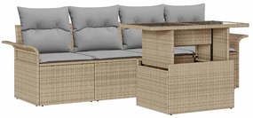 vidaXL Σετ Καναπέ Κήπου με μαξιλάρι 5 pcs Μπεζ Πολυ Ρατάν