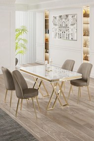 Dining Table &amp; Chairs Set (5 Pieces) Vals - White, Gold, Cappuccino White
Gold
Cappucino
