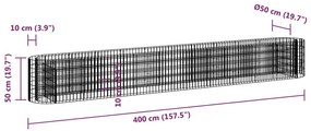 Συρματοκιβώτιο-Γλάστρα Υπερυψωμένη 400x50x50 εκ. Γαλβαν. Ατσάλι - Ασήμι