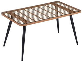 Σετ κήπου Τραπεζαρία Naoki-Tanish 5 τεμ. γυαλί - pe rattan φυσικό - μαύρα πόδια 140x80x78 εκ. 140x80x78 εκ.