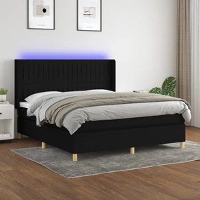 Κρεβάτι Boxspring με Στρώμα &amp; LED Μαύρο 180x200 εκ. Υφασμάτινο