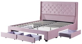 Κρεβάτι Διπλό ArteLibre ANNONA Ανοιχτό Ροζ Βελούδο 217x175x117.5cm (Στρώμα 160x200cm)