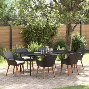 vidaXL Σετ Κήπου 7 Τεμαχίων Μαύρο Poly Rattan