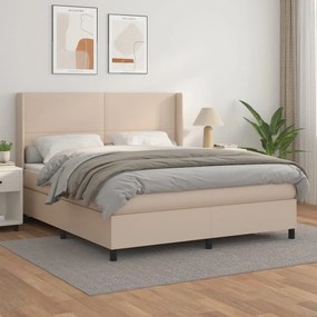 Κρεβάτι Boxspring με Στρώμα Καπουτσίνο 180x200 εκ. Συνθ. Δέρμα - Καφέ