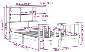 Κρεβάτι Βιβλιοθήκη Χωρίς Στρώμα 120x190 εκ Μασίφ Ξύλο Πεύκου 3321693
