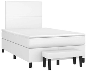 vidaXL Κρεβάτι Boxspring με Στρώμα Λευκό 120x190εκ.από Συνθετικό Δέρμα