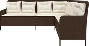 vidaXL Καναπές Κήπου Γωνιακός Καφέ Συνθ. Ρατάν Μαξιλάρια