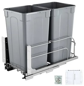 VEVOR Double Pullout Waste Container Kitchen Trash Can Soft Close Grey 27QTx2