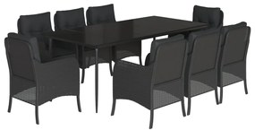 vidaXL Σετ Τραπεζαρίας Κήπου 9 τεμ Μαύρο από Συνθ. Ρατάν με Μαξιλάρια