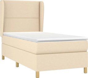 vidaXL Κρεβάτι Boxspring με Στρώμα Κρεμ 90x190 εκ.Υφασμάτινο