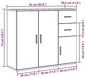 Μπουφές Όψη Παλαιού Ξύλου 91x29,5x75 εκ. Επεξεργασμένο Ξύλο - Καφέ