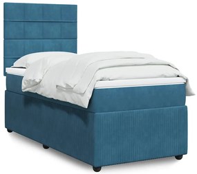 vidaXL Κρεβάτι Boxspring με Στρώμα Μπλε 100x200 εκ. Βελούδινο