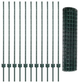 vidaXL Ευρωπαϊκό Φράχτη με 11 Στήλες Πράσινο 1,2x25 μ Μπακίρ
