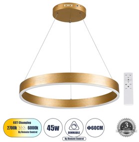 VENOM 61178 Κρεμαστό Φωτιστικό Δαχτυλίδι-Κύκλος LED CCT 45W 5269lm 120° AC 220-240V