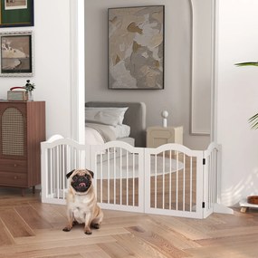 Φράγμα σκύλου, 5 πάνελ, Πτυσσόμενο, Ευέλικτο, Μασίφ ξύλο/MDF, 254,5x29,5x61 cm, Λευκό