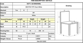 Καρέκλα DESTINY PP Άσπρη 48x55x91cm