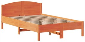 Κρεβάτι Βιβλιοθήκη Χωρίς Στρώμα 120x190 εκ Μασίφ Ξύλο Πεύκου - Καφέ